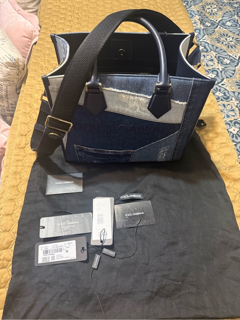 Dolce & Gabbana Patchwork Denim Messenger Bag in Dark and Light Blue